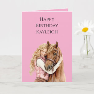 Carte Cheval rose Brown Cheval Blond Cheveux fille Anniv