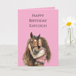 Carte Cheval rose Brown Cheval Brown Cheveux fille Anniv