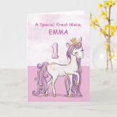 Carte Cheval rose de grand anniversaire nommé fait sur (Fleur jaune)
