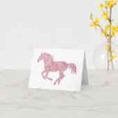 Carte Cheval rose Paisley (Fleur jaune)