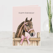 Carte Cheval Ruban Rose Clôture Anniversaire (Devant)