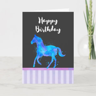 Carte Cheval sauvage en aquarelle bleue et violette