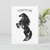 Carte Cheval sauvage noir dressé - Dessin noir et blanc (Debout devant)