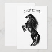 Carte Cheval sauvage noir dressé - Dessin noir et blanc (Devant / Derrière)