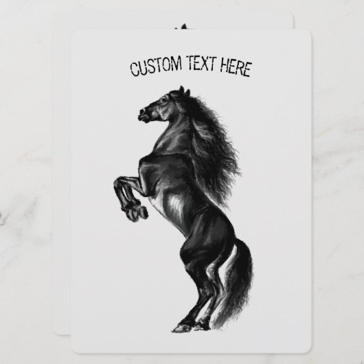Carte Cheval sauvage noir dressé - Dessin - Texte person (Devant / Derrière)