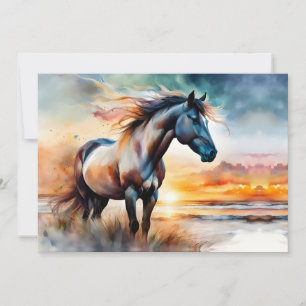 Carte Cheval sauvage sur la dune de Grassy au coucher du