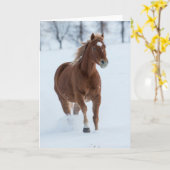Carte Cheval seul courant dans la neige (Fleur jaune)