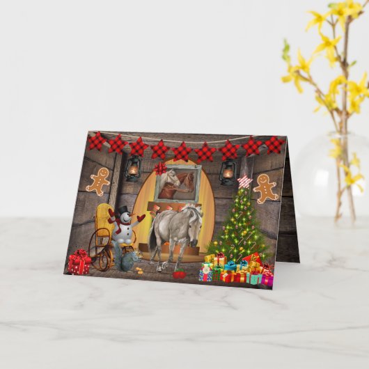 Carte Cheval Stable Noël (Fleur jaune)