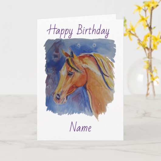 Carte Cheval sur Blue Birthday (Fleur jaune)
