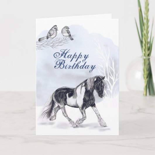 Carte Cheval Trotting dans la neige Anniversaire d'hiver (Devant)