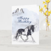 Carte Cheval Trotting dans la neige Anniversaire d'hiver (Fleur jaune)