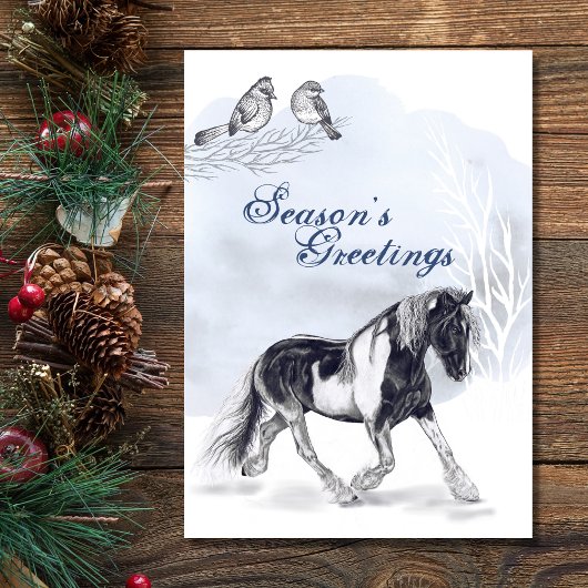 Carte Cheval Trotting dans les vacances de Noël de neige