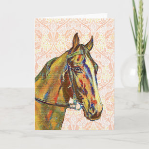 Carte Cheval vintage sur motif floral Art Note Card 1