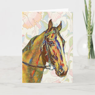 Carte Cheval vintage sur motif floral Art Note Card 3