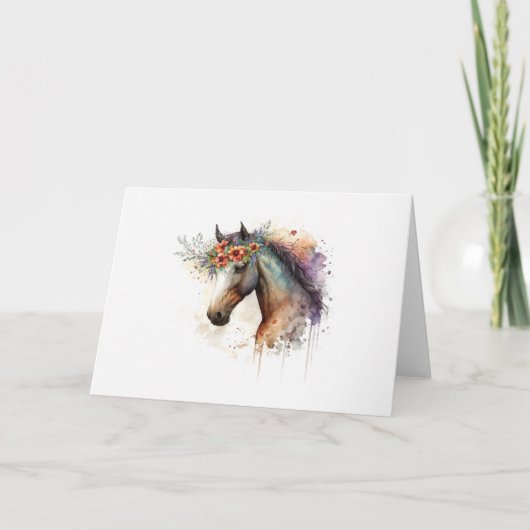 Carte Cheval visage avec couronne de fleurs (Devant)