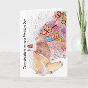Carte Chevaux avec papillons le jour du mariage