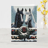 Carte Chevaux de fête | Joyeux Noël (Fleur jaune)