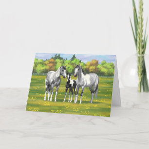 Carte Chevaux De Peinture Gris De Pâte De Poisson En Été