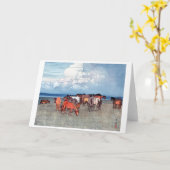 Carte Chevaux de ranch, Hiroshi Yoshida, Woodcut (Fleur jaune)