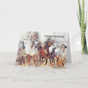 Carte Chevaux sauvages Aquarelle Oeuvre d'art Anniversai
