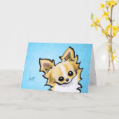 Carte Cheveux longs Chihuahua Fawn/Blanc Hello Personnal (Fleur jaune)