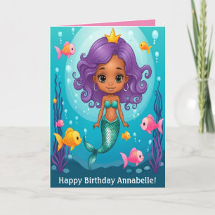 Carte Cheveux pourpre Sirène noire Anniversaire Personna