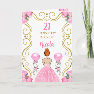 Carte Cheveux rouges Princesse Rose Joyeux anniversaire