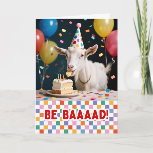 Carte Chèvre d'anniversaire drôle mangeant du gâteau (Devant)