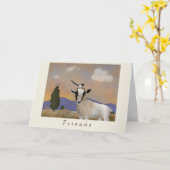 Carte Chèvre de bébé avec des amies de pie (Fleur jaune)