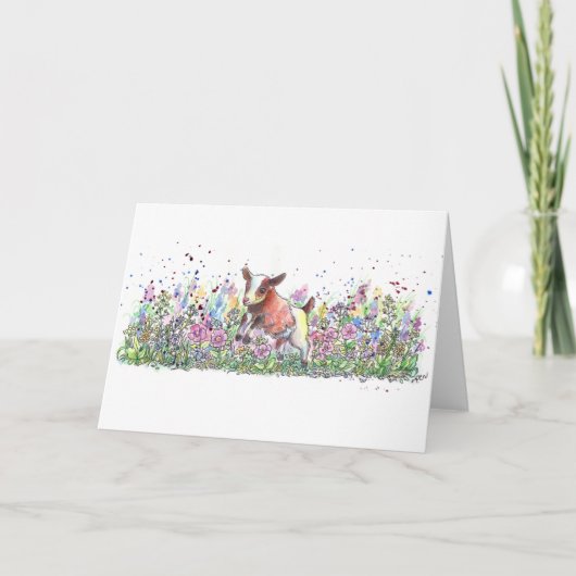 Carte Chèvre de bébé en champ de fleurs (Devant)