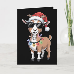 Carte Chèvre de Noël Chapeau de Père Noël Lunettes de so