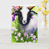 Carte Chèvre de Pâques de printemps Chevreau Aquarelle T (Fleur jaune)