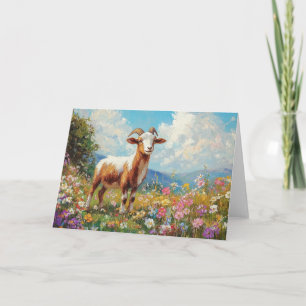 Carte Chèvre mignonne Coloré Fleur sauvage Meadow