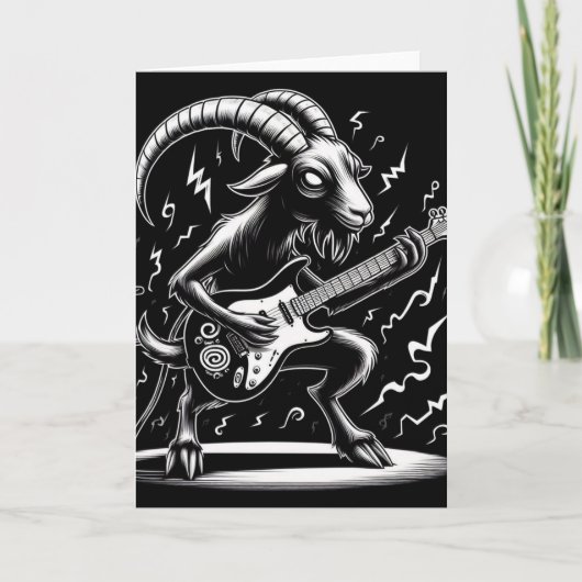Carte Chèvre noire Jouer Guitare Noir et Blanc (Devant)