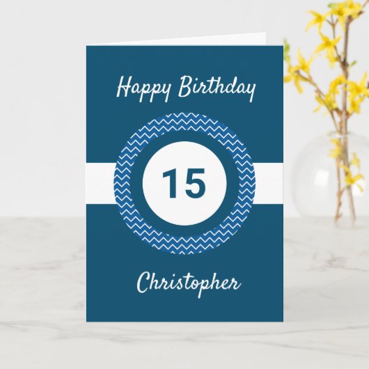 Carte Chevron Blue 15e anniversaire (Fleur jaune)