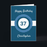 Carte Chevron Blue 37e anniversaire<br><div class="desc">Une carte bleue personnalisée de 37ème anniversaire,  que vous pouvez facilement personnaliser avec son nom sur le devant de la carte. Vous pouvez également personnaliser le message de la carte intérieure si vous le souhaitez. Cette carte personnalisée de 37ème anniversaire pour lui ferait un grand souvenir.</div>