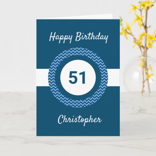 Carte Chevron Blue 51e anniversaire (Fleur jaune)