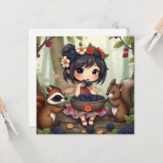 Carte Chibi Fairy and Forest Animaux Blank (Devant/Arrière en situation)
