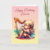 Carte Chibi Fille Jouer De La Harpe Anniversaire Personn (Devant)