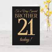 Carte Chic 21ème effet or sur Noir, Anniversaire Frère (Fleur jaune)