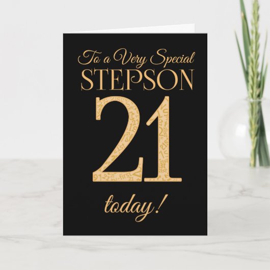 Carte Chic 21st Gold-effet sur Black, Stepson Anniversai (Devant)