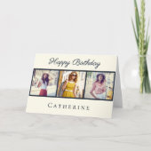 Carte Chic 3 Photo Collage Élégant Anniversaire Script (Devant)
