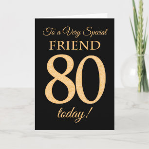 Carte Chic 80ème effet or sur Black, Ami Anniversaire