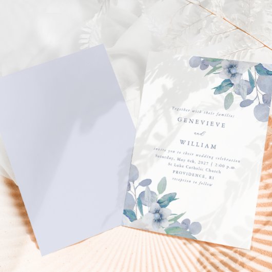 Carte Chic Airy Blue Floral Bouquet Mariage