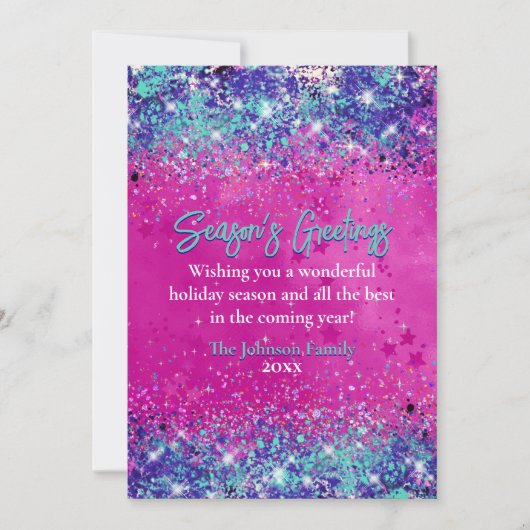 Carte Chic aqua rose parties scintillant Noël nouvel an (Devant)