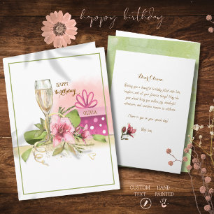 Carte Chic Aquarelle Fleur de Magnolia Rose Champagne An