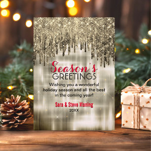 Carte Chic beige or gouttes parties scintillant Noël nou