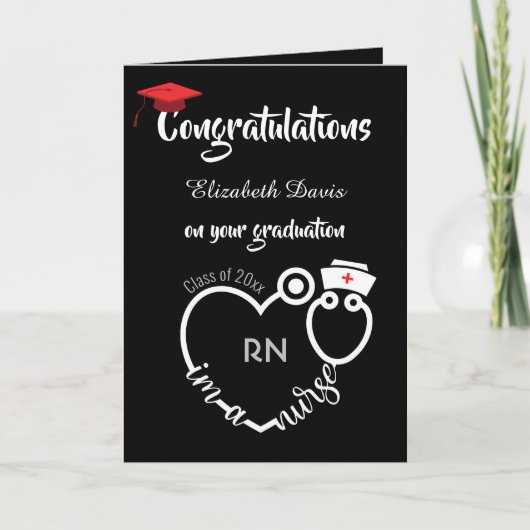 Carte Chic Black White Nurse Graduation Félicitations (Devant)