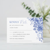 Carte Chic Bleu Blanc Chinoiserie Floral Wedding RSVP (Debout devant)