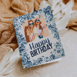 Carte Chic bleu marine floral heureux anniversaire photo<br><div class="desc">Une carte de voeux d'anniversaire bleu marine indigo girly,  élégante,  ajouter votre photo avec de jolies fleurs peintes et le feuillage.</div>